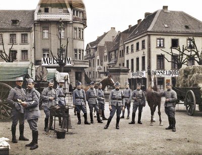 French Soldiers in the Marketplace at Ratingen, Following the Occupation of the Rhineland Demilitarised Zone by Belgian and French Troops, Germany, 1921 by French Photographer